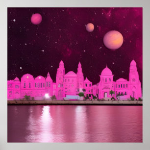 Pink Science Fantasy City  Poster