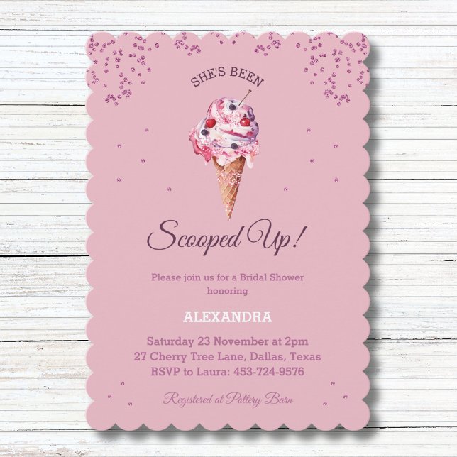 Pink Scooped Up, Glitter Ice Cream Bridal Shower  Invitation (Creator Uploaded)