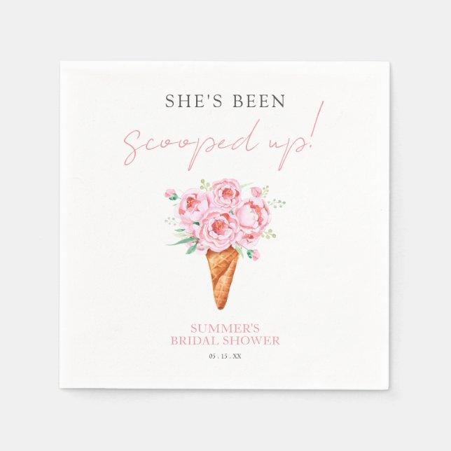 Pink Scooped Up Watercolor Ice Cream Bridal Shower Napkin (Front)