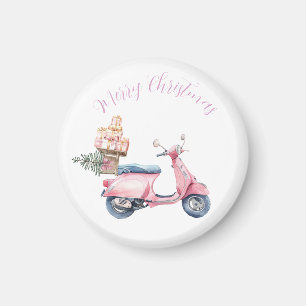 Pink Scooter Christmas Shopping Magnet