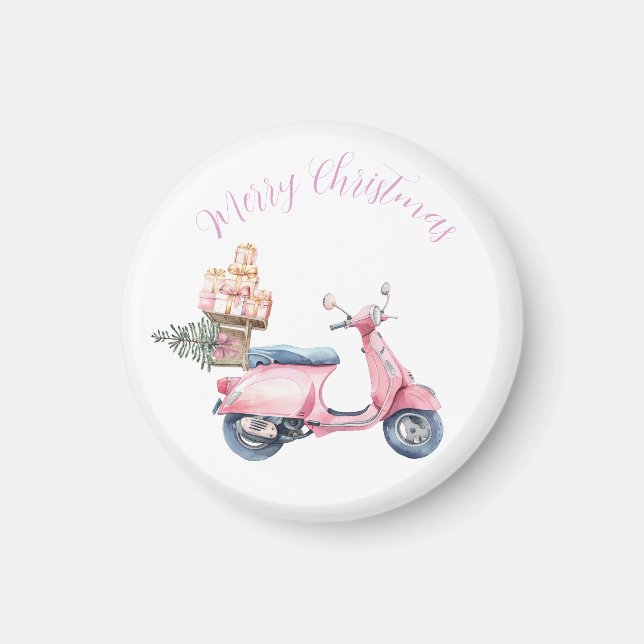 Pink Scooter Christmas Shopping Magnet (Front)