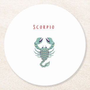 Pink Scorpio, zodiac, star sign Round Paper Coaster