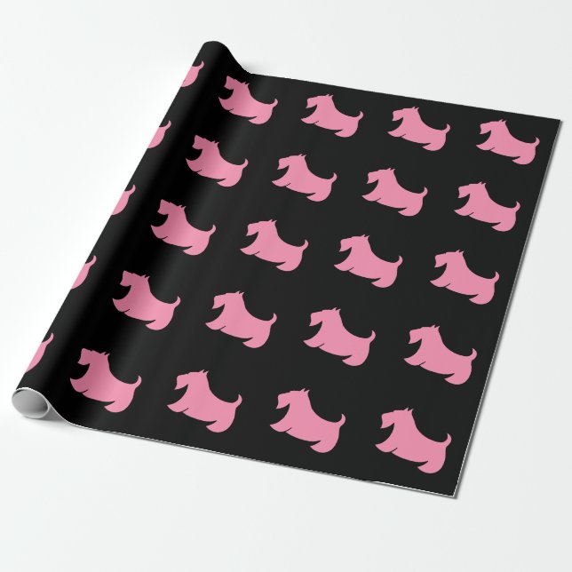Pink Scottish Terrier Wrapping Paper (Unrolled)