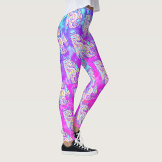 Pink Scribble Cute Girly Dragon Wyvern Inugami Leggings