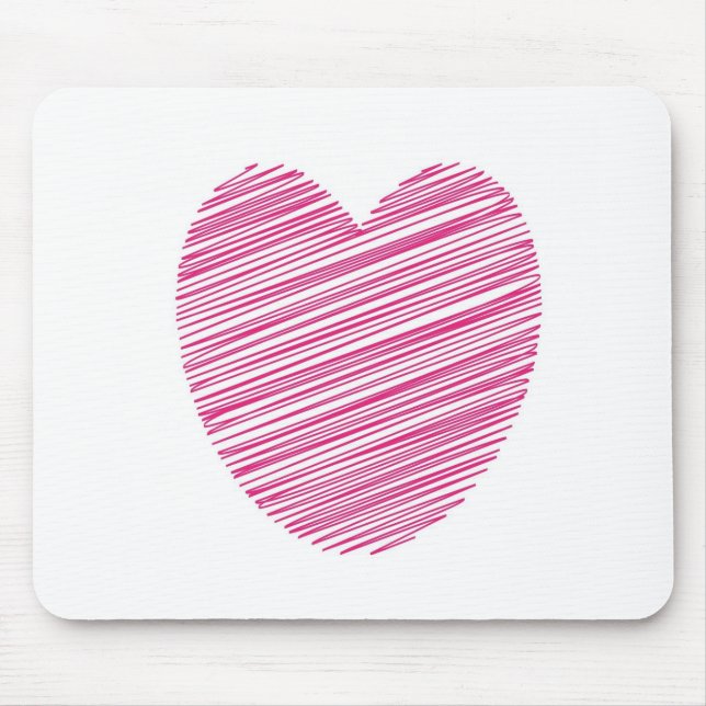 Pink Scribble Heart Mouse Pad (Front)