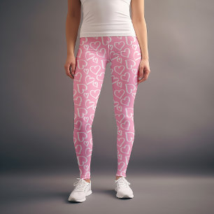 Pink Scribbled Hearts Pattern Leggings