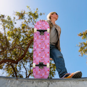 Pink Scribbled Love Hearts Skateboard