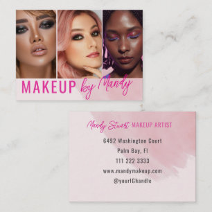 Pink Script 3 Photo Watercolor Makeup Business Card