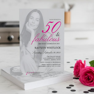 Pink Script 50 and Fabulous Photo Birthday Party Invitation