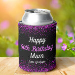 Pink Script Confetti Dots Black 50th Birthday Mum Can Cooler<br><div class="desc">“Happy 50th Birthday, Mum.” Be proud, rejoice and usher in her 50th with style! This chic, playful, personalised, tiny pink confetti dots with calligraphy script typography on a black background, can cooler will help make her birthday special. Matching and coordinating invitations, envelopes, labels, paper napkins, paper plates, mugs and other...</div>
