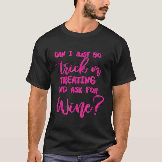 Pink Script Cute Funny Wine Lovers Halloween T-Shirt (Front)