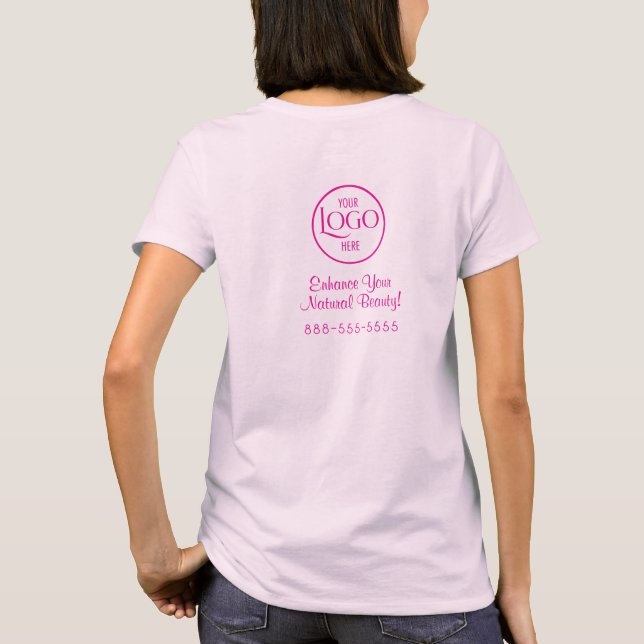 Pink Script Employee Name Business Logo T-Shirt (Back)