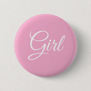 Pink Script Girl Baby Shower Gender Reveal Button
