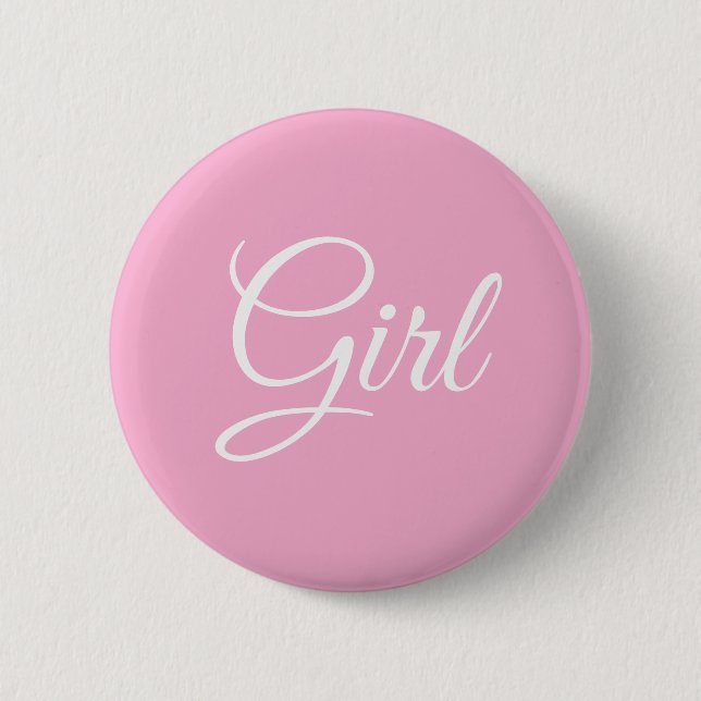Pink Script Girl Baby Shower Gender Reveal Button (Front)