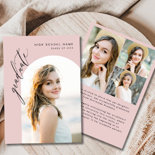 Pink Script Graduate Photo Graduation  Invitation