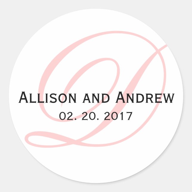 Pink Script Initial D Monogram Wedding Favour Classic Round Sticker (Front)