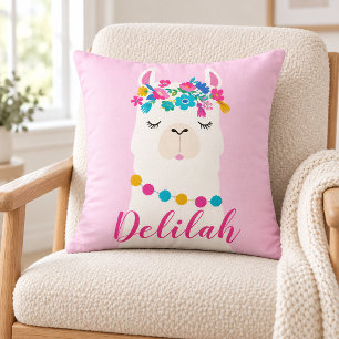 Pink Script Llama Monogram Nursery Cushion