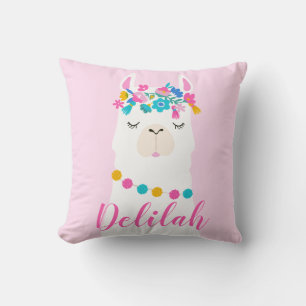 Pink Script Llama Monogram Nursery Cushion