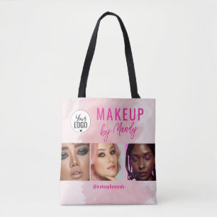 Pink Script Logo 3 Photo Watercolor Makeup  Tote Bag