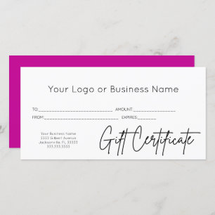 Pink Script Logo Business Gift Certificate