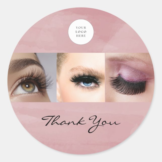 Pink Script Logo Photo Makeup Thank You  Classic Round Sticker (Front)
