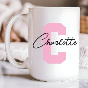 Pink Script Monogram Mum Mother’s Day Girls Custom Coffee Mug