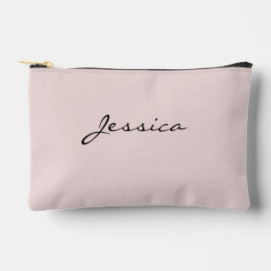 Pink Script Name Minimal Modern Travel Cosmetic Accessory Pouch