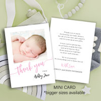 Pink script photo girL baby shower thank you mini
