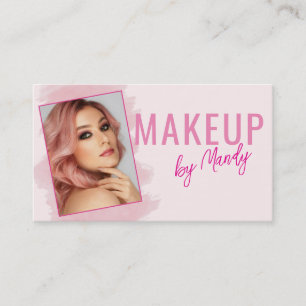 Pink Script Photo Makeup Business Card