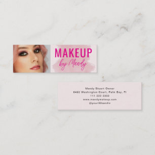 Pink Script Photo Makeup Mini Business Card