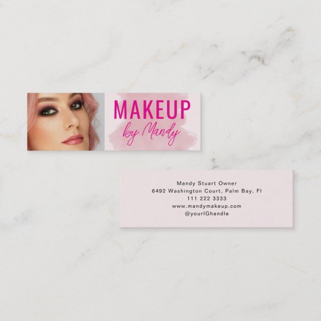 Pink Script Photo Makeup  Mini Business Card (Front/Back)