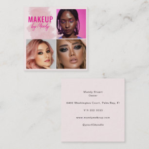 Pink Script Photo Makeup Square Business Card