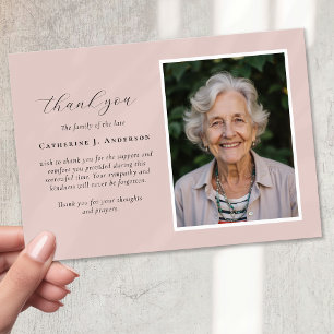 Pink Script Photo Sympathy Funeral Memorial Thank You Card