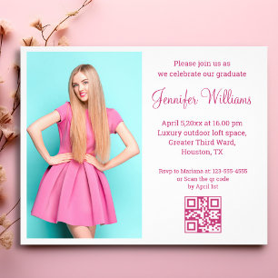 pink script qr code photo graduation invitation  flyer