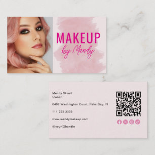 Pink Script Social Icon QR Code Photo Makeup  Business Card