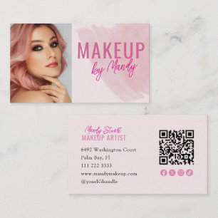 Pink Script Social Icon QR Code Photo Makeup  Business Card