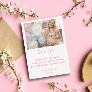 pink script thank you baby shower photo  card