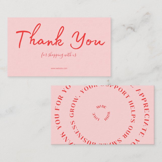 Pink Script Thank You Card Made With Love Business (Front/Back)