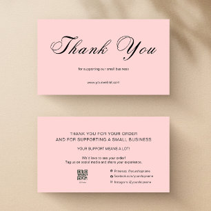 Pink Script Thank You Card QR Code Small Business