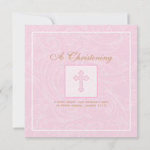 Pink Scroll Christening Invitation