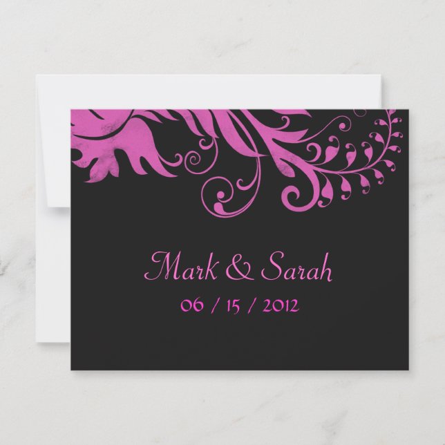 Pink Scrolling Fern II RSVP Card (Front)