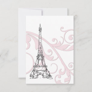 Pink Scrolls and Eiffel Tower Invitation