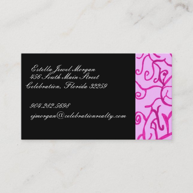 Pink Scrolls Business Card (Front)