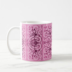 Pink scrollwork pattern coffee mug