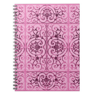 Pink scrollwork pattern spiral notebook