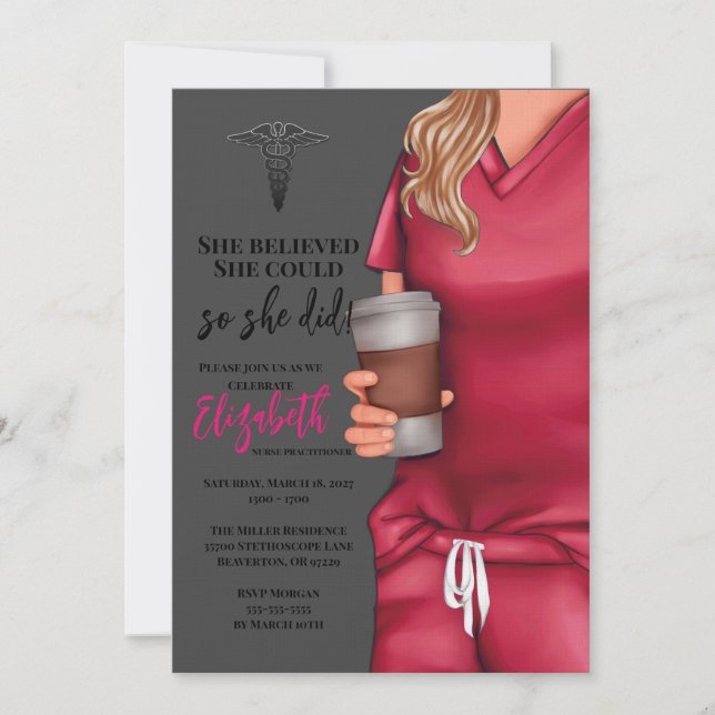 Pink Scrubs Nursing School Graduation Invitation (Front)