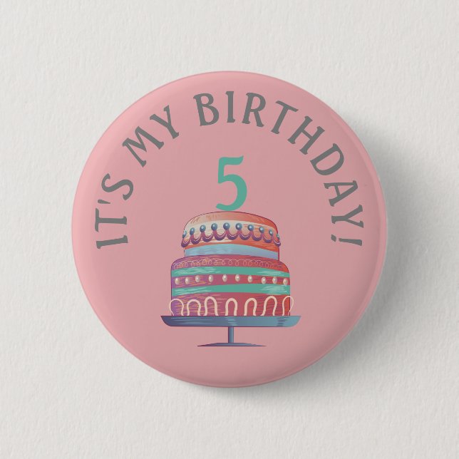 Pink Sea Foam Green Birthday Cake Age Button (Front)