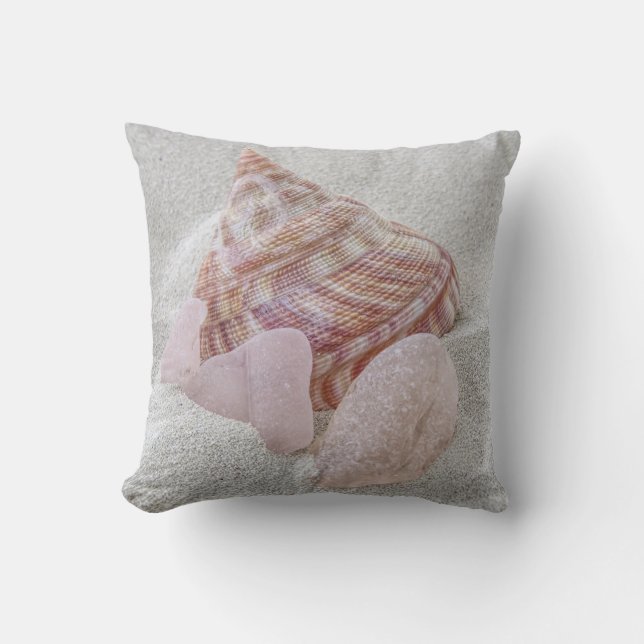 Pink sea glass and seashell - pillow (Front)