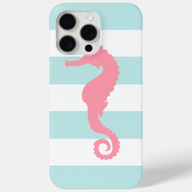 Pink Sea Horse on Mint Stripes Case-Mate iPhone Case (Back)