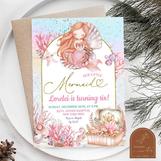 Pink Sea Little Mermaid Birthday Girl Invitation (Creator Uploaded)